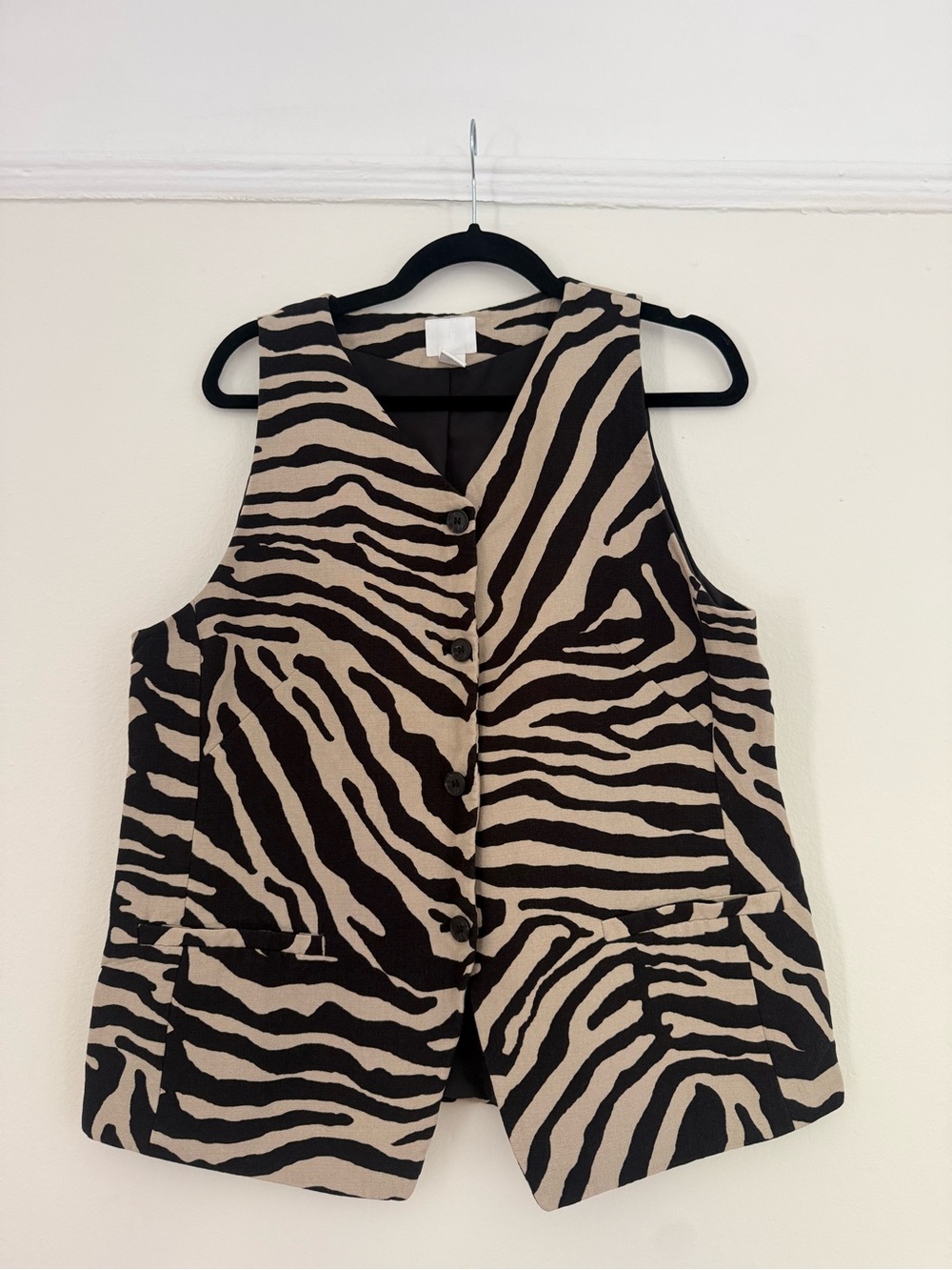 H&M Zebra Print Button-Front Vest in Black and Beige